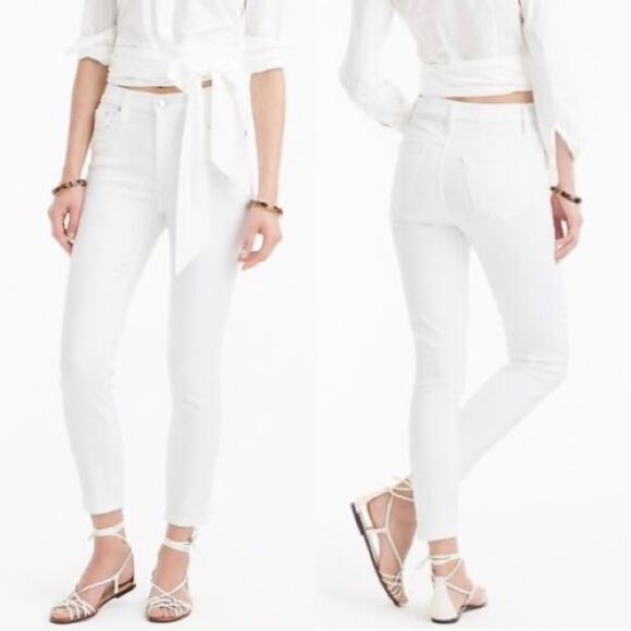 J CREW White Lookout High Rise Crop Skinny Straight Slim Denim Pants Jeans 27 - Picture 1 of 11